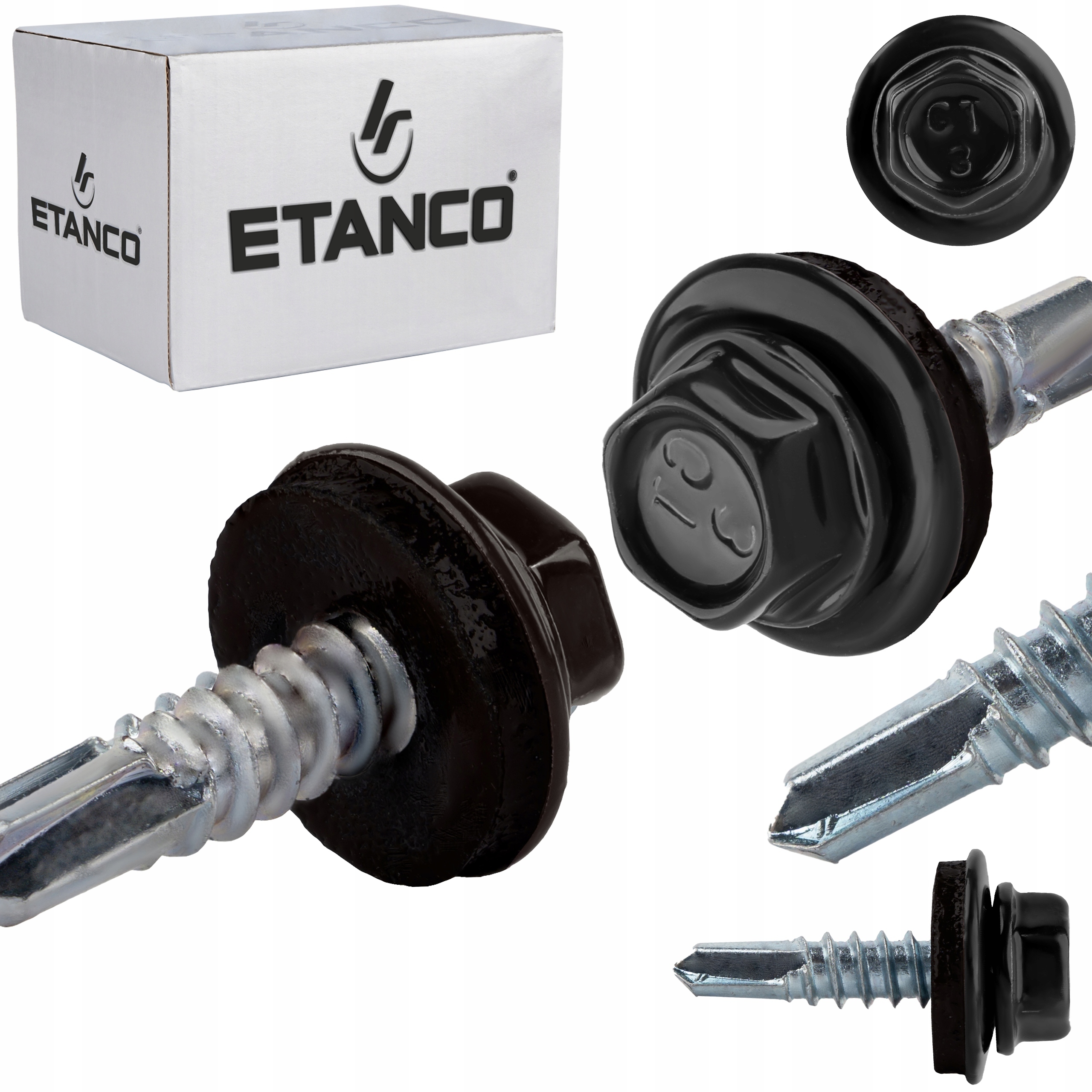 Wkręty samowiercące do metalu 3mm 4,8x19 mm Ral 9005 250 szt Etanco GT3 Z14