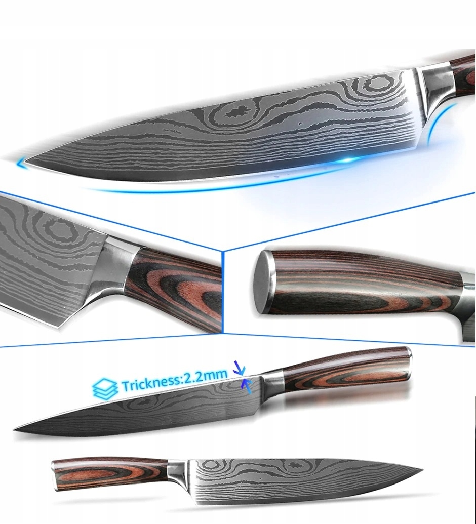 KOMPLET JAPOŃSKICH NOŻY KUCHENNYCH ZE STALI OSŁONKI 10SZT+GRATISY Kod producenta Komplet japońskich noży 10szt