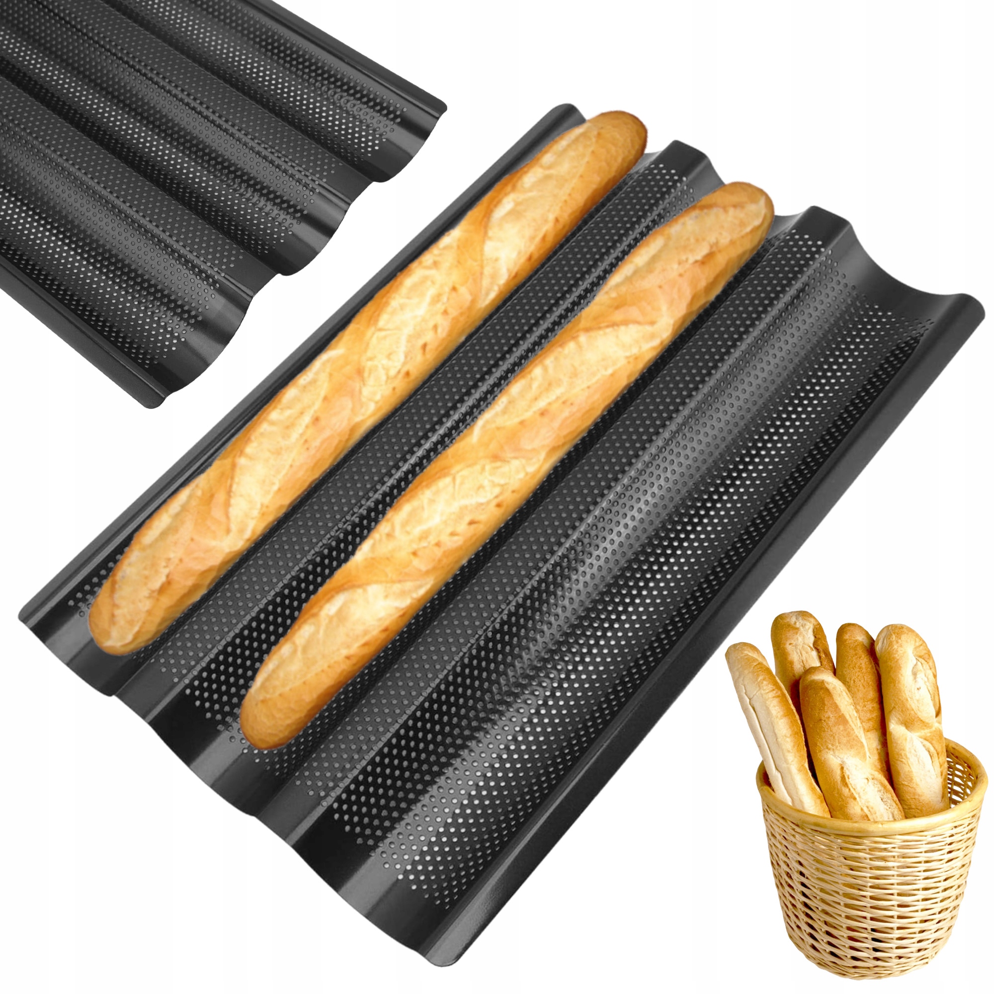 BLACHA FORMA DO PIECZENIA BAGIETEK NA 3 BAGIETKI ZAPIEKANKI