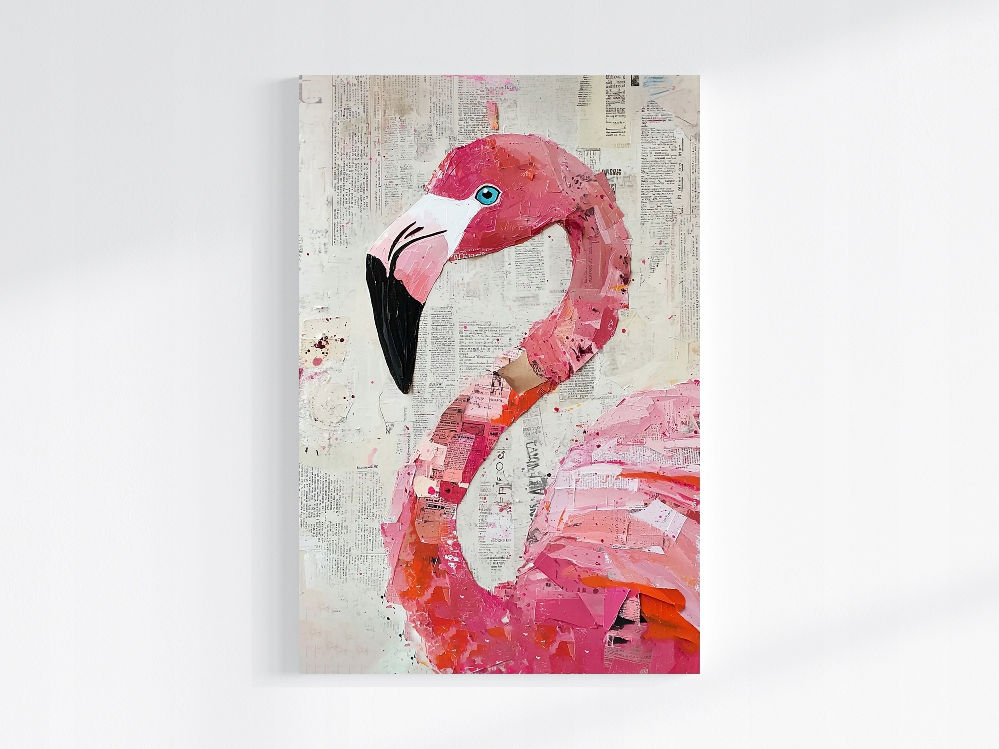 Obraz Na Plátně Canvas Koláž Mixed Media Gazeta Pták Růžový Plameňák 80x120