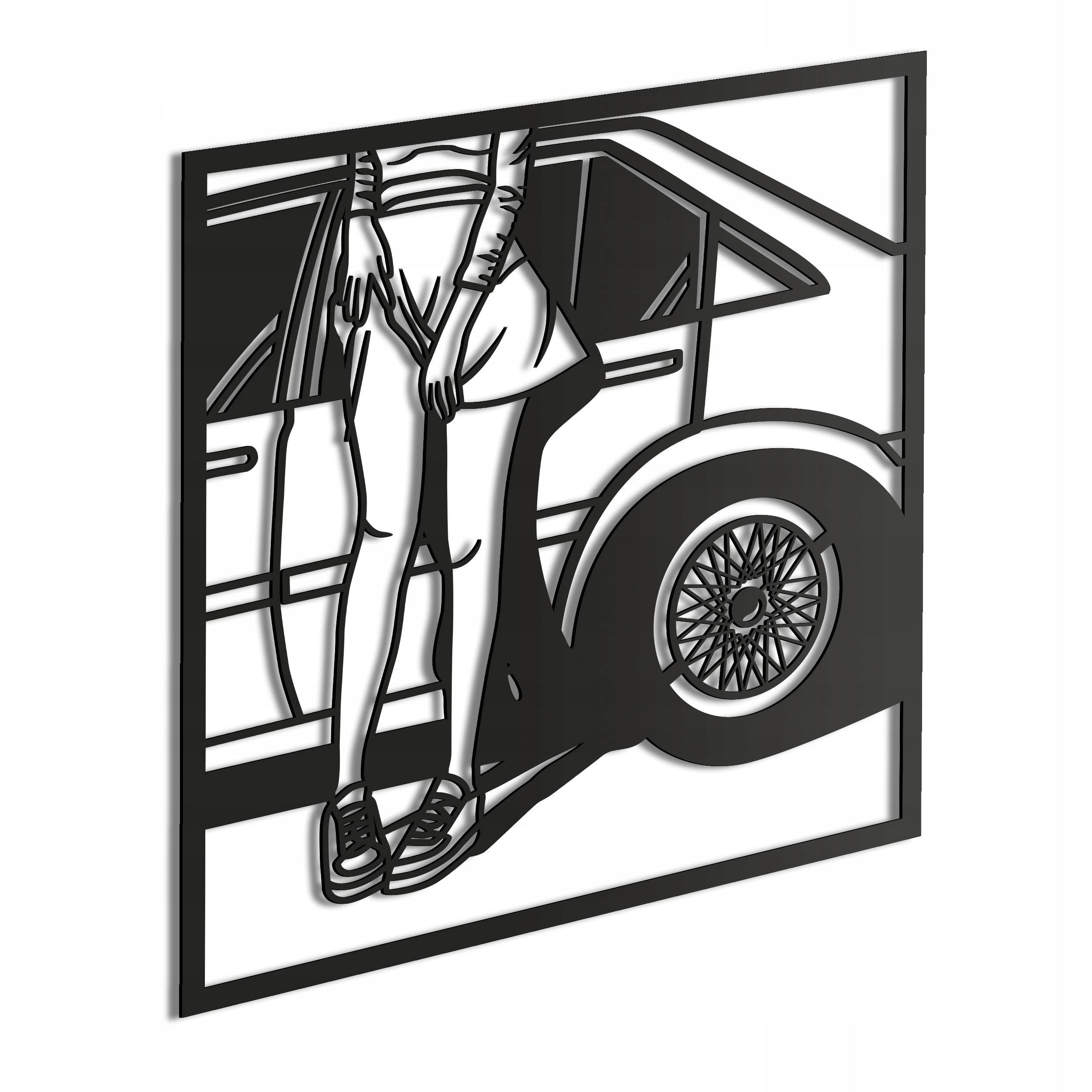 Dřevěný 3D obraz Auto a dívka Nástěnná Dekorace Dárek
