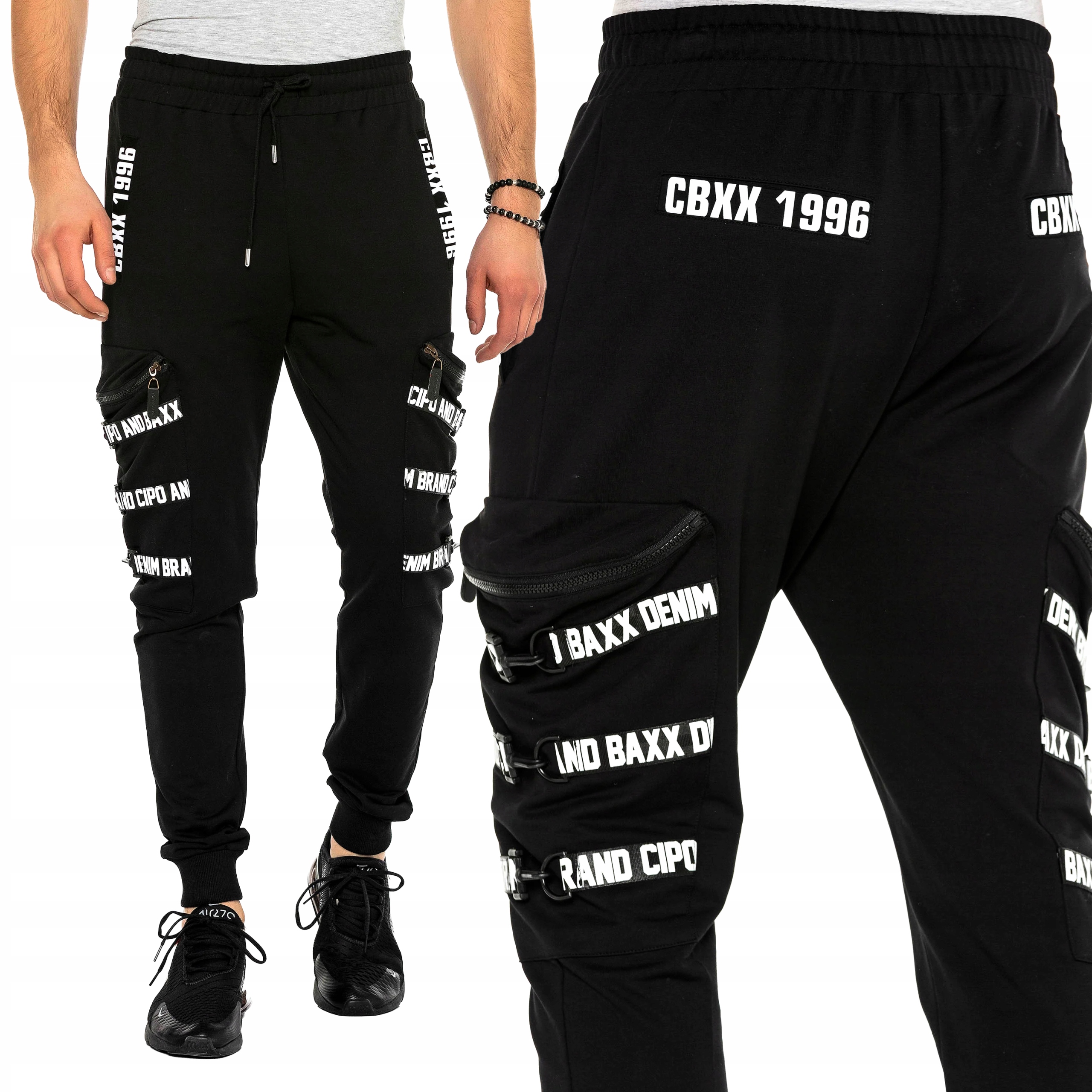 Bavlněné teplákové kalhoty Joggery Cipo Baxx Kapsáče Cargo Kapsy Spony