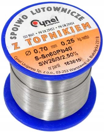 

Cyna 0,7 mm 0,25kg Z Topnikiem Cynel Sn60Pb40