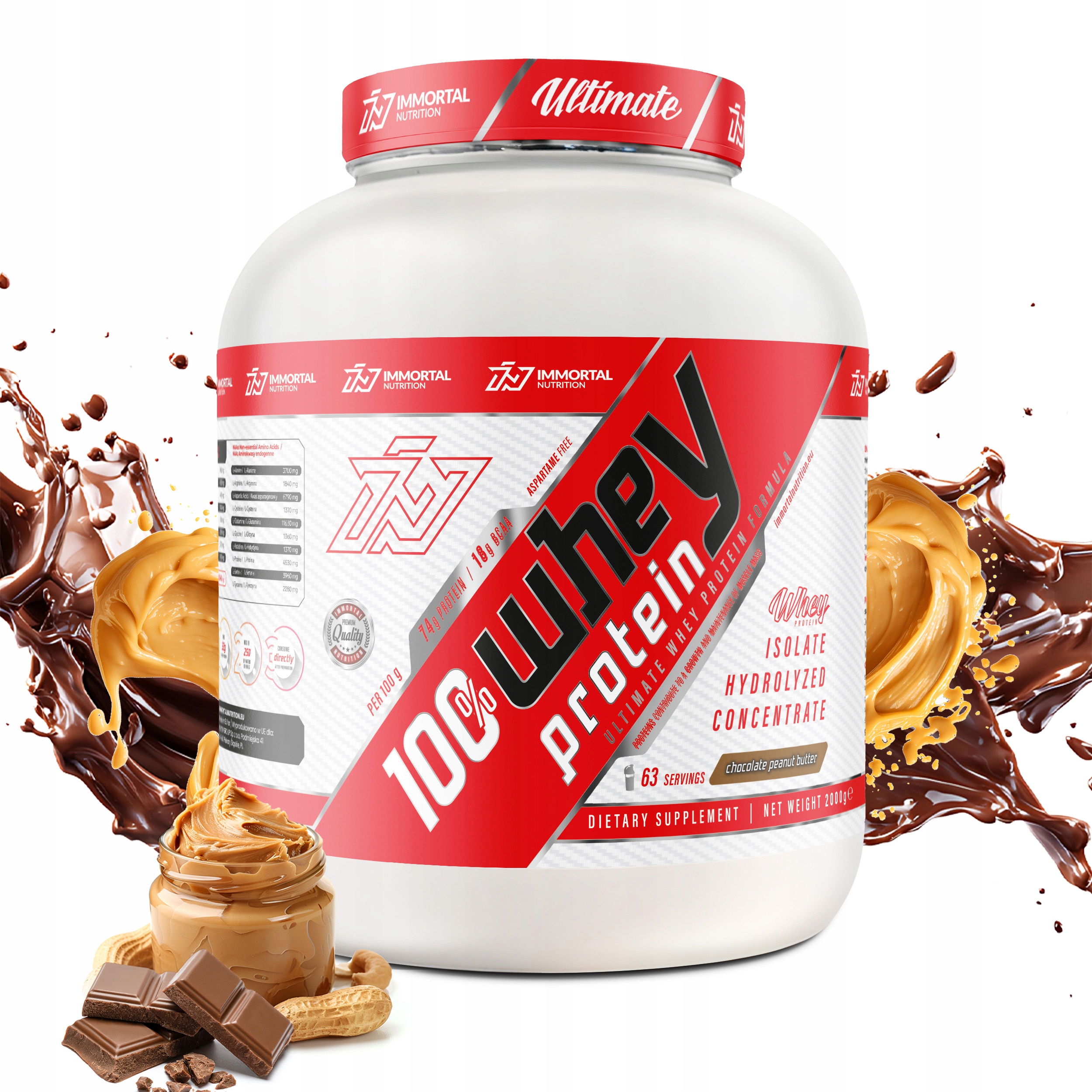 Immortal 100% Whey Protein Instant 2000 g Protein Wpc Wpi Wph 100% Whey