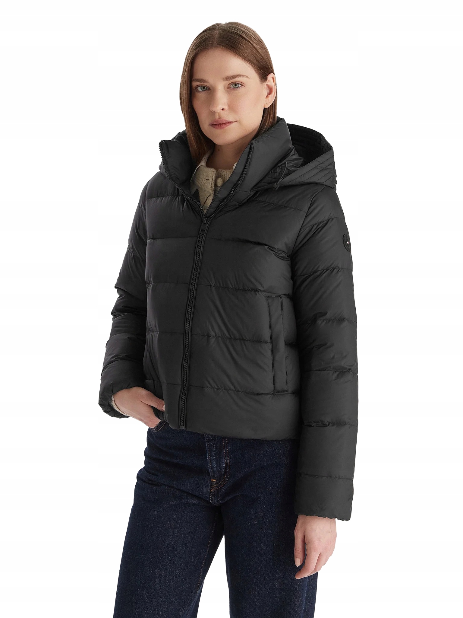 Tommy Hilfiger Péřová Bunda S Kapucí Černá K Bokům S 6BB