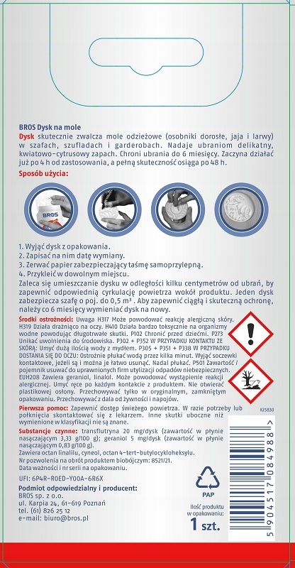 Bros DYSK NA MOLE UBRANIOWE ODZIEŻOWE POMARAŃCZOWY Kod producenta 921