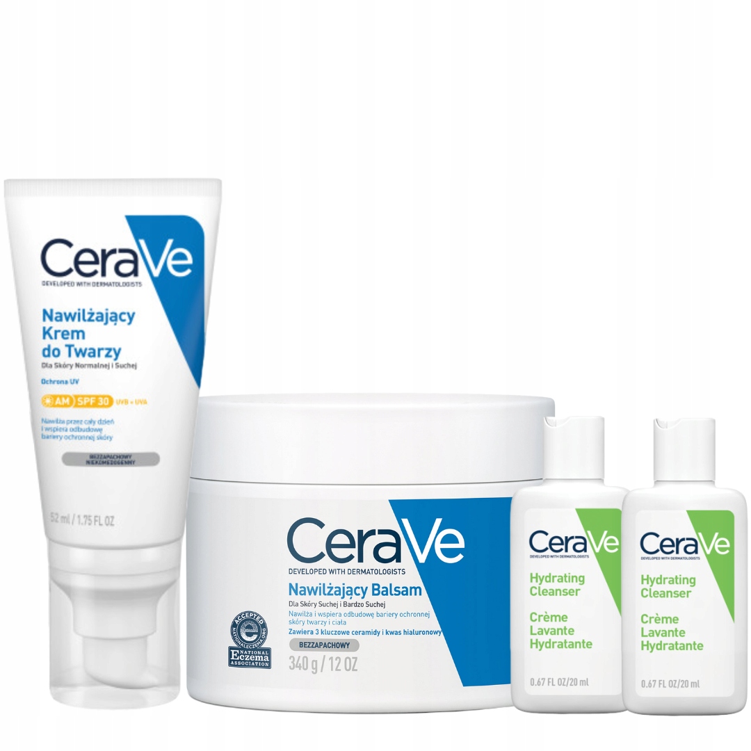 CeraVe Zestaw Nawilżający: Balsam 340g, Krem do Twarzy SPF30 52ml