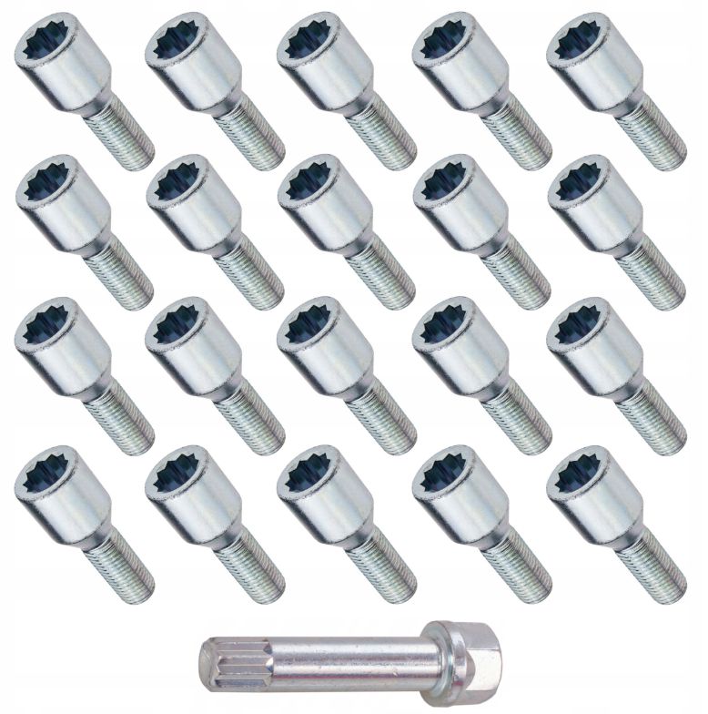 20 x Šroub Torx imbus 12x1,5 28 mm kužel sada pro úzkootvorové ráfky