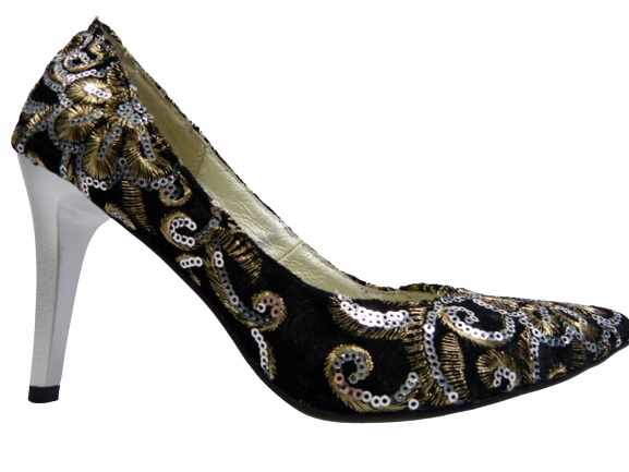 černo-zlaté dámské lodičky s ozdobnými výšivkami flitry J.w 37