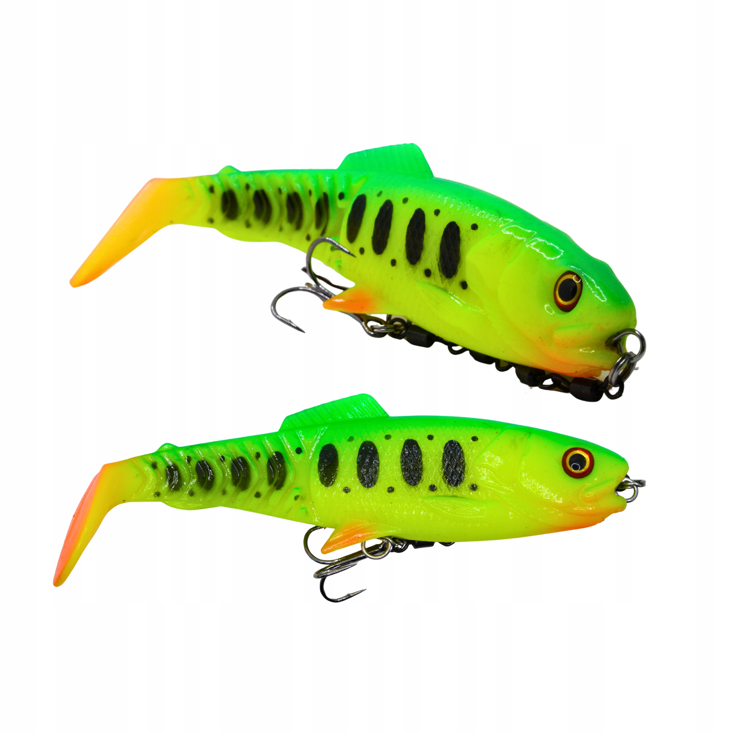 Duża guma na szczupaka zestaw z dozbrojką 10cm fire tiger black kopytko 10g