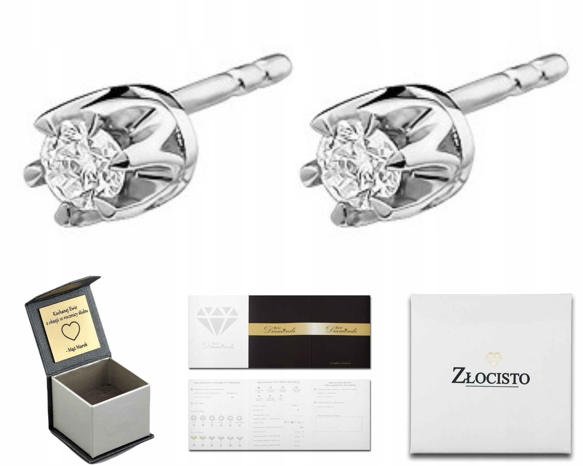 BIAŁE ZŁOTO KOLCZYKI Z BRYLANTAMI 0,20CT SZTYFTY