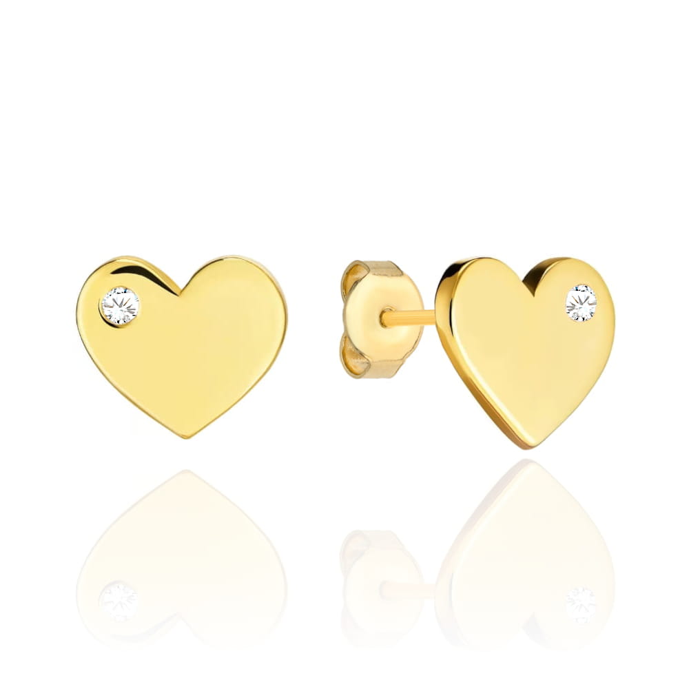 Náušnice zlaté srdíčko s bílým zirkonem na boku ze zlata ryzosti 585 14k