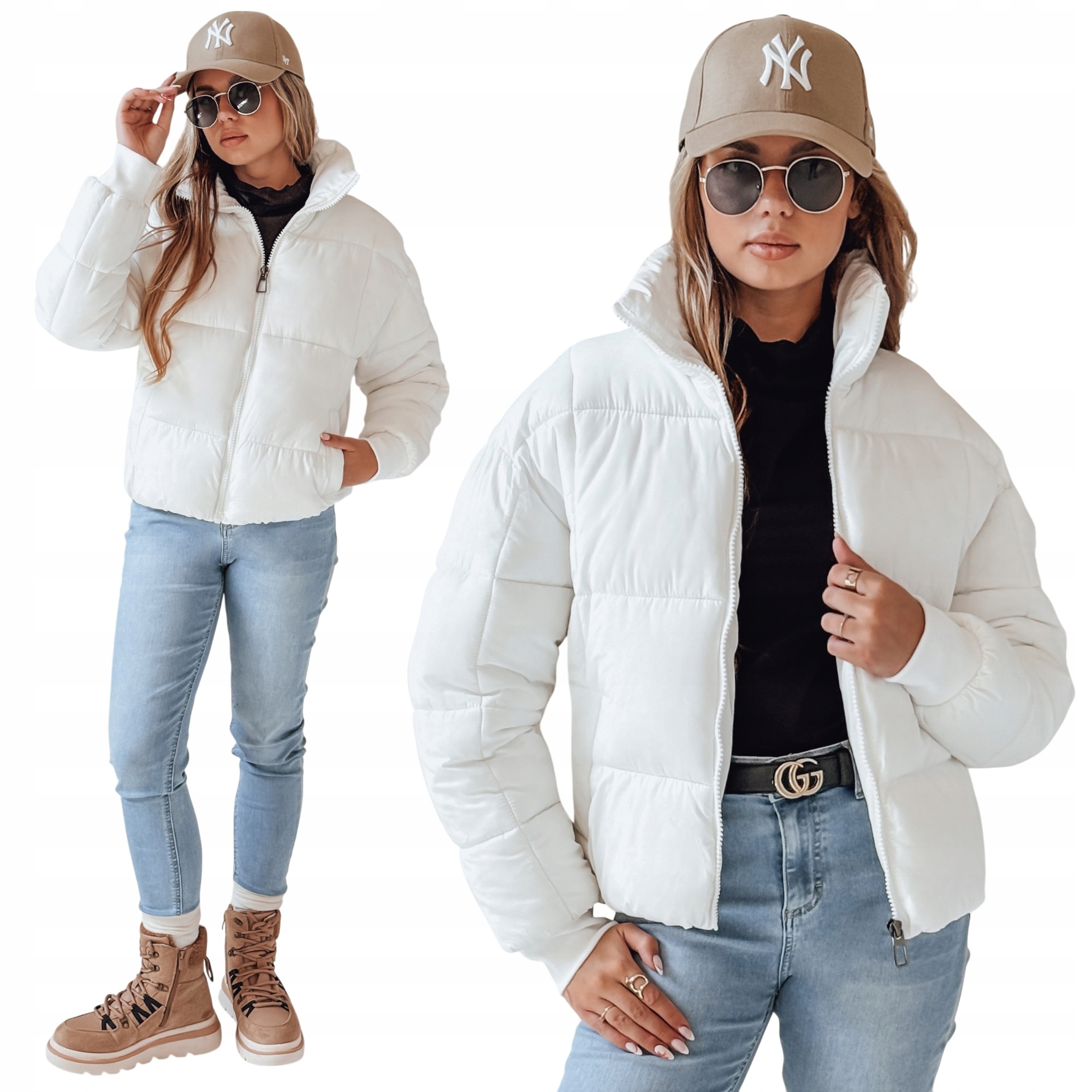 Kurtka damska zimowa puffer biała z kołnierzem TY4947 L