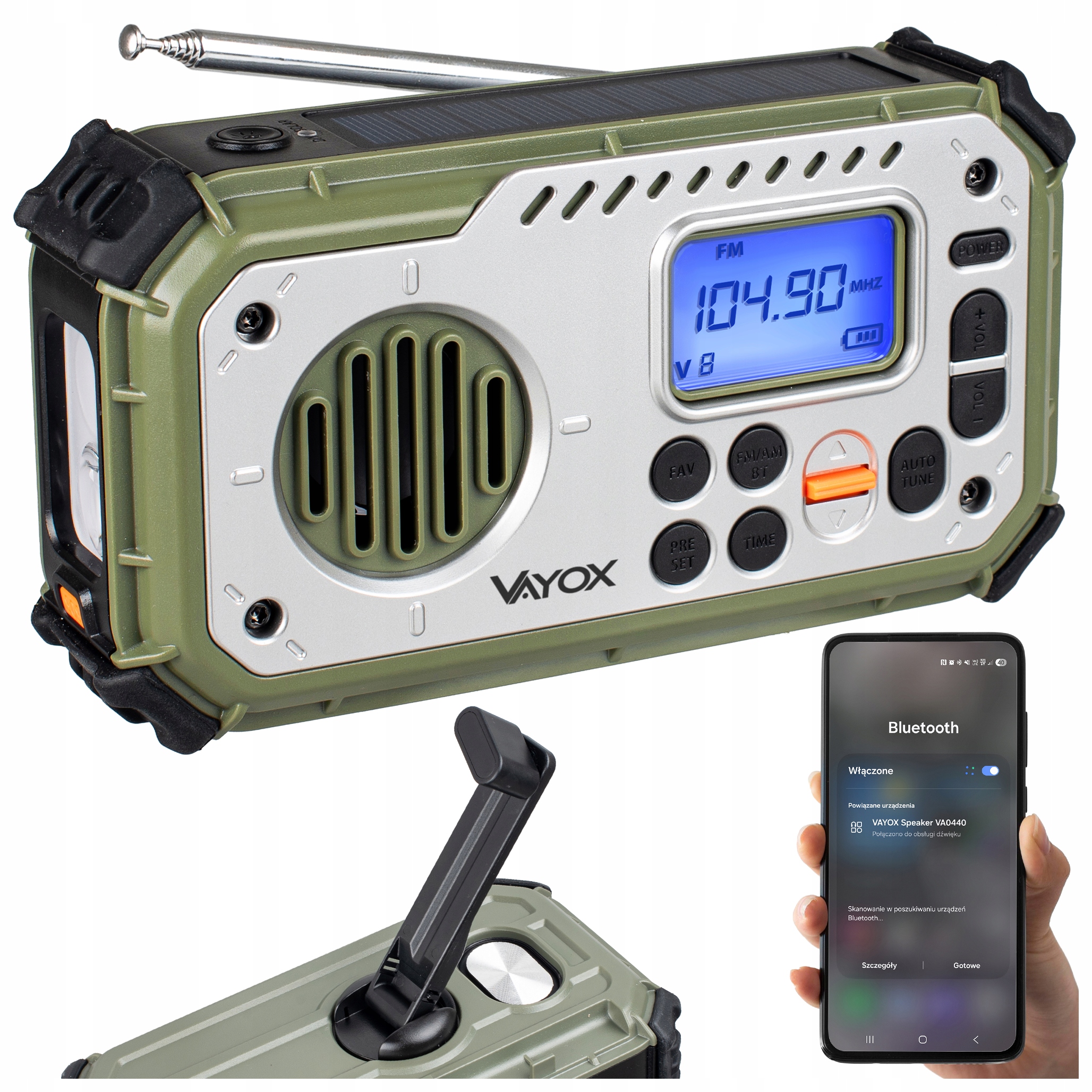 Přenosné Rádio Na Baterie Solární Baterie Dynamo Korbke Bluetooth Reproduktor Vayox