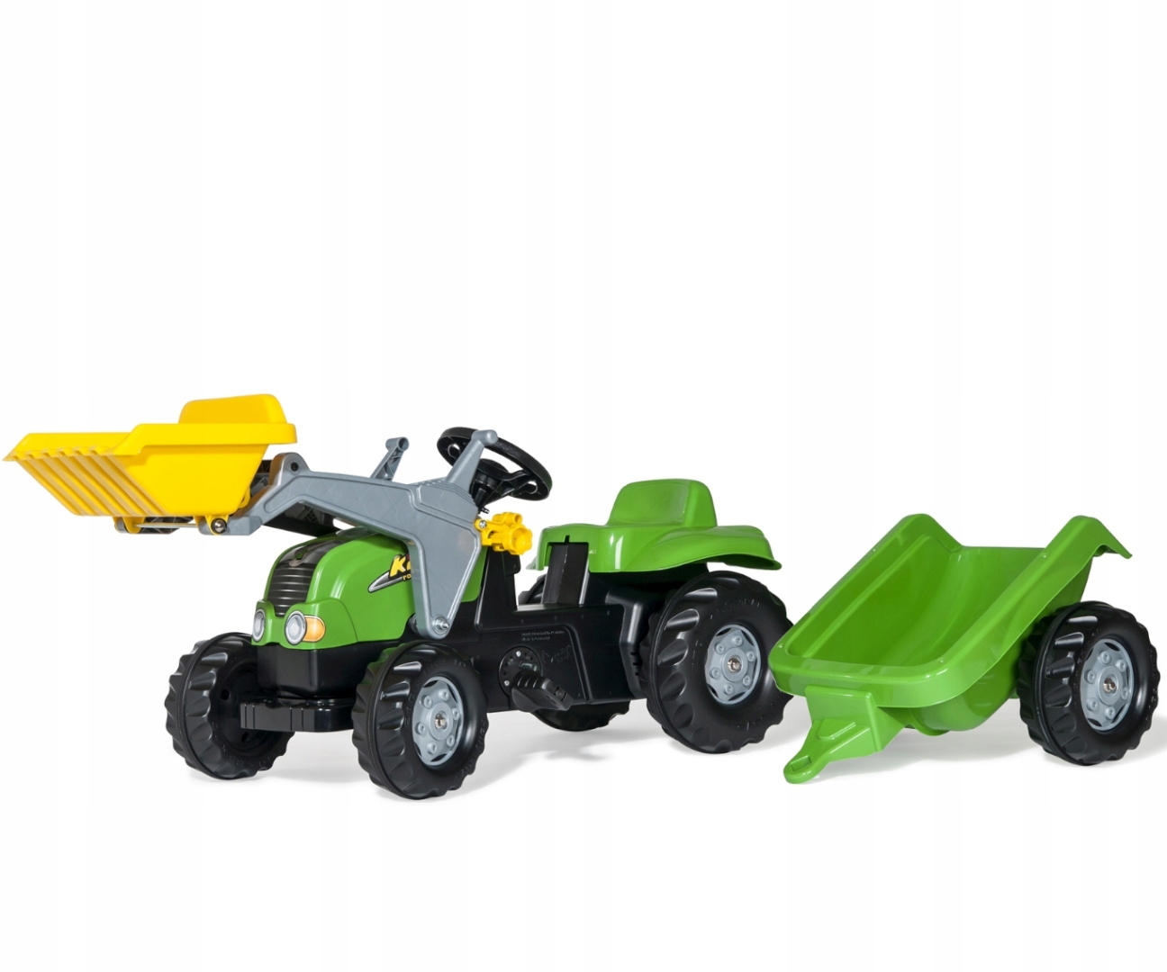 Traktor jeździk Rolly Kid X z łyżka i przyczepa Zielony Rolly Toys 023134