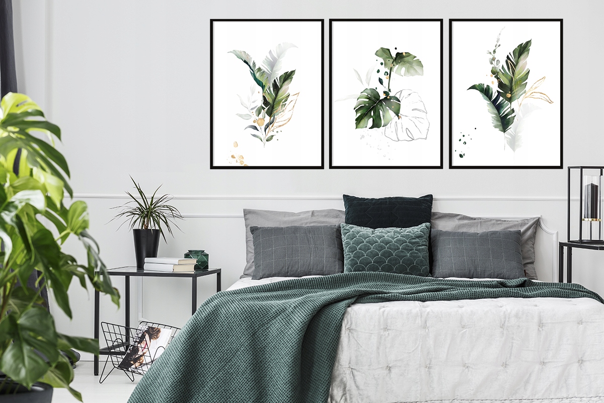 OBRAZ PLAKATY W RAMIE 33x43cm Tryptyk Komplet 3 obrazów Zestaw Liście biały Kod producenta OBRAZ PLAKAT W RAMIE 33x43 prezent