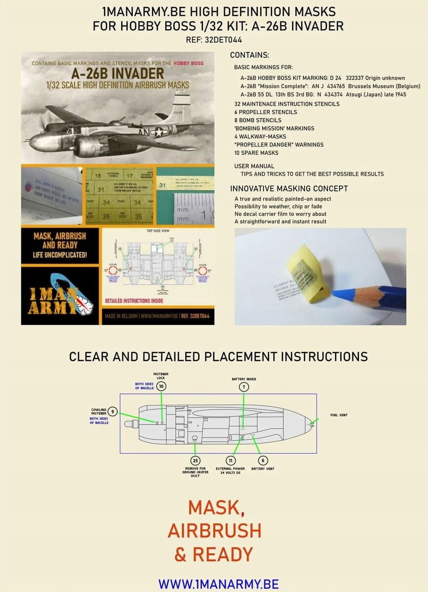A-26B Invader 1:32 1 mužské armádní masky 32DET044