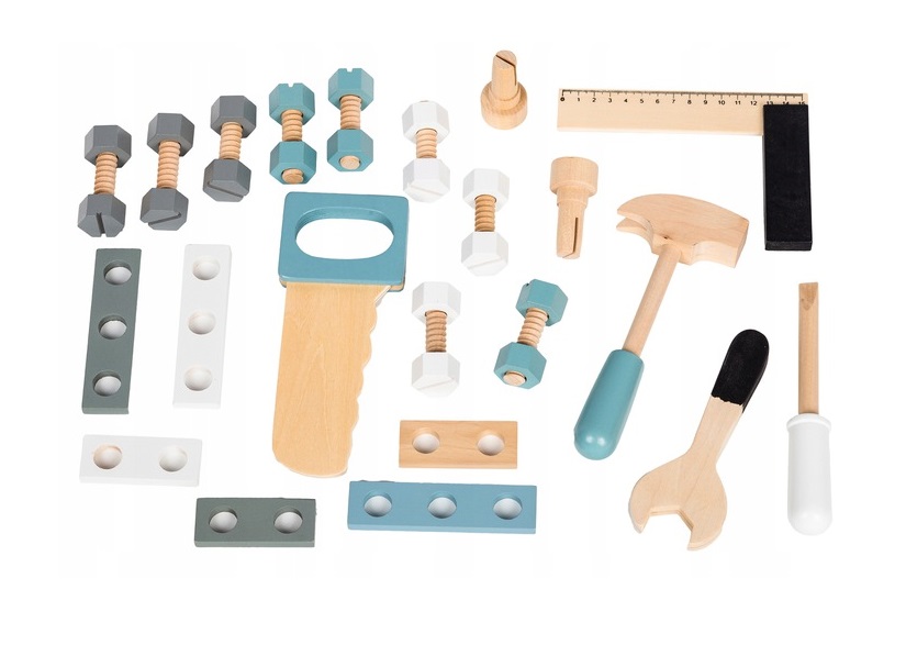 DREWNIANY WARSZTAT STÓŁ NARZĘDZIOWY DLA DZIECI +3 Liczba elementów 32