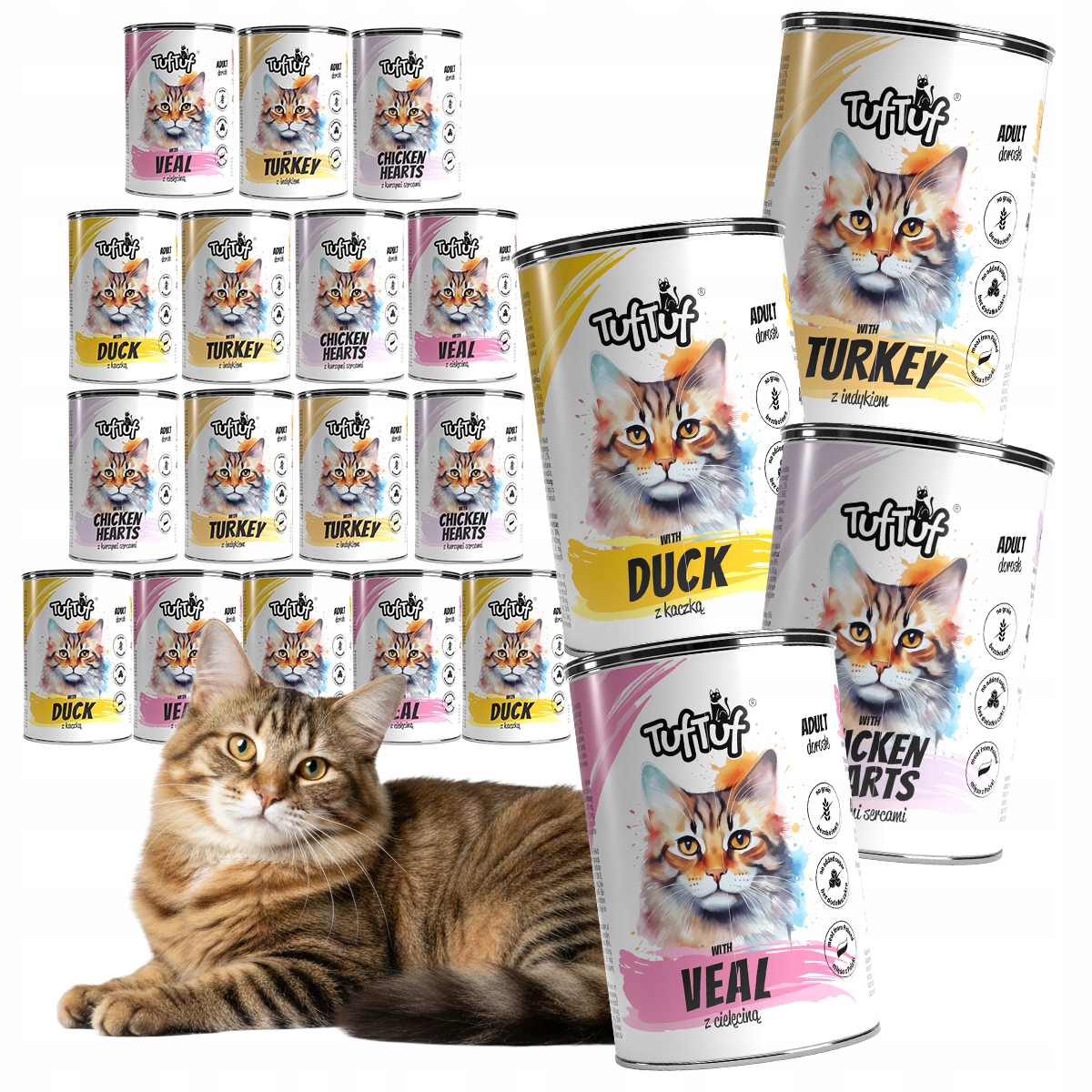 Levně Krmivo Pro Kočky Vlhké Krmivo MIX Chutí Plechovka Mletá 20x400g TufTuf