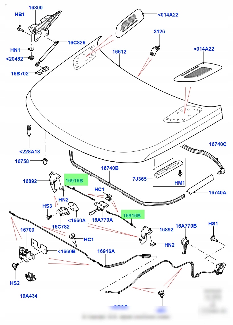 Nowa linka ciegno maski RANGE ROVER SPORT 2013 Part number LR056516