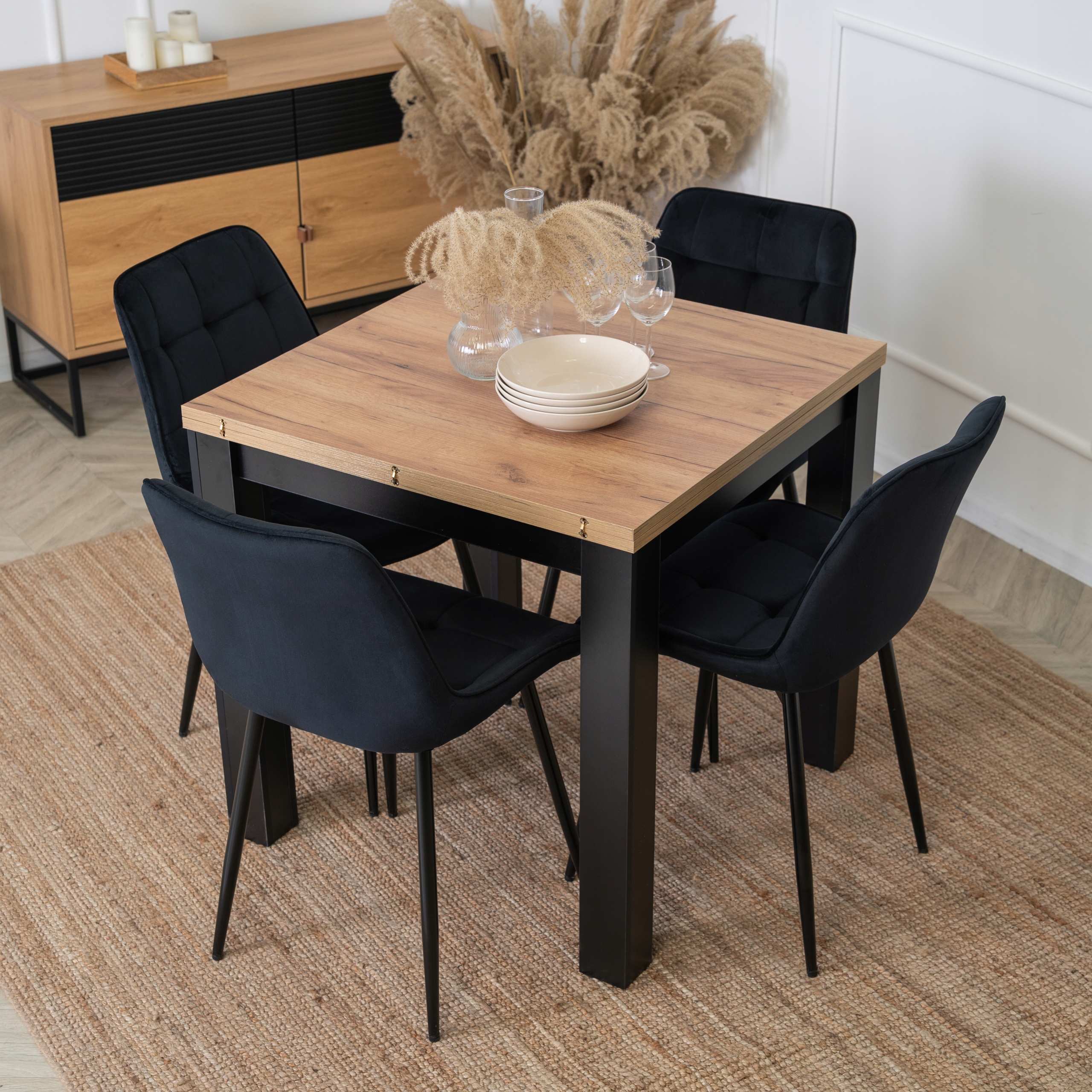 Stół Rozkładany Do Jadalni Salonu Mały Kwadratowy Czarny Craft MAX 80/160 Głębokość mebla 80 cm