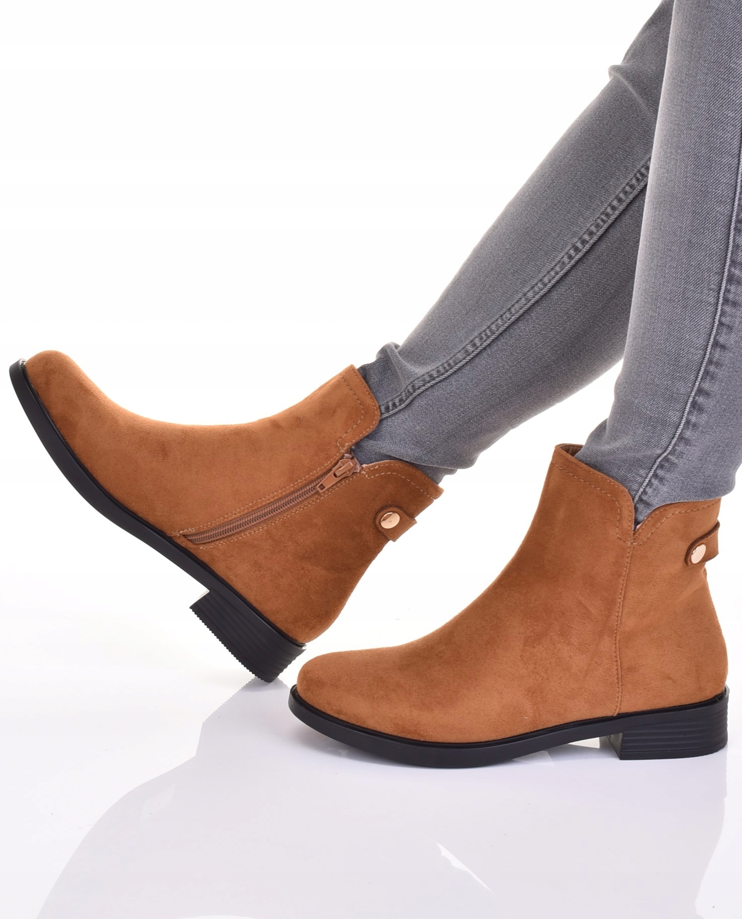 ELEGANCKIE BOTKI BRĄZOWE ZAMSZOWE BUTY DAMSKIE WIOSENNE NISKIE Marka inna