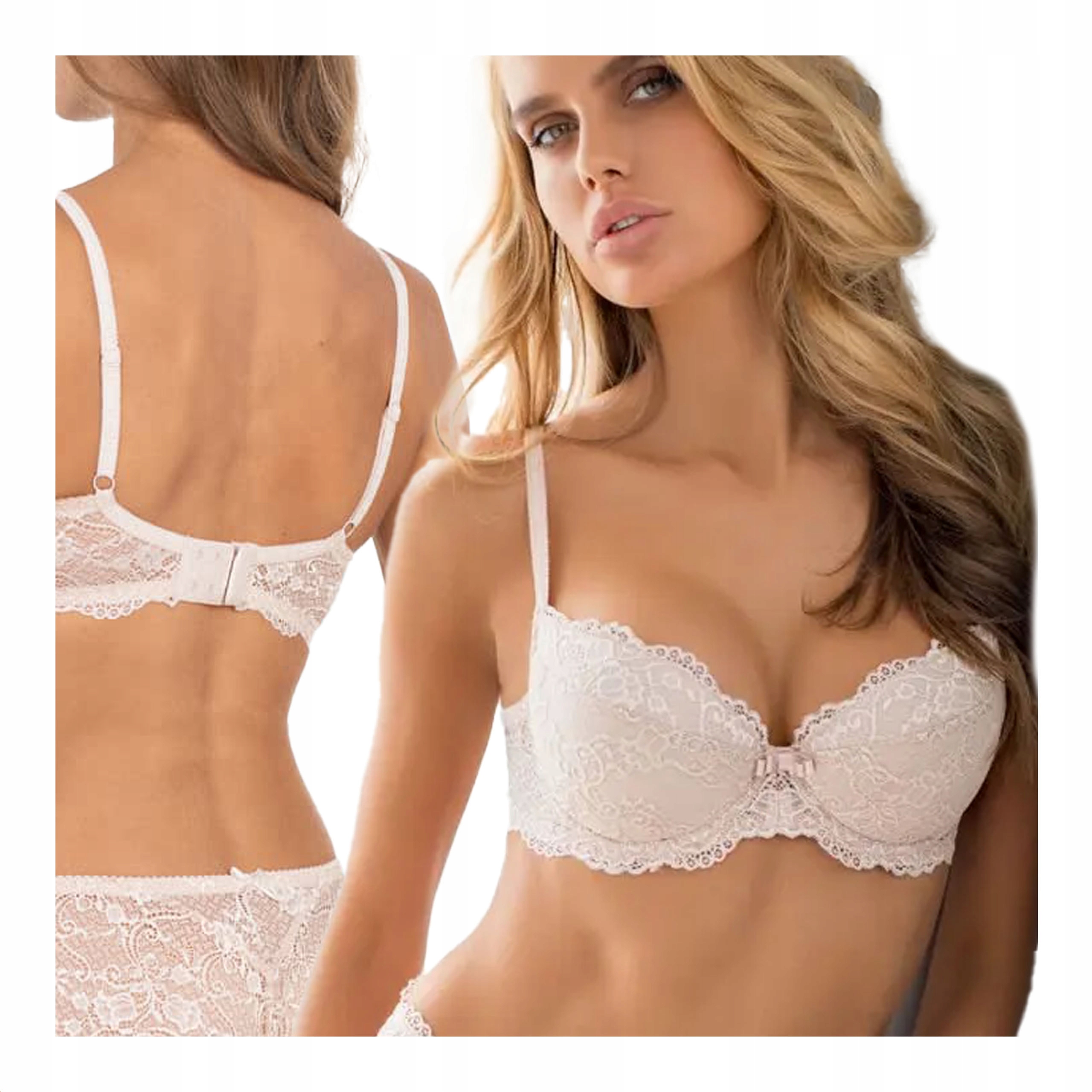 Dámská podprsenka balkonetka s krajkovou push up podprsenkou pudrová růžová Kleo 80B