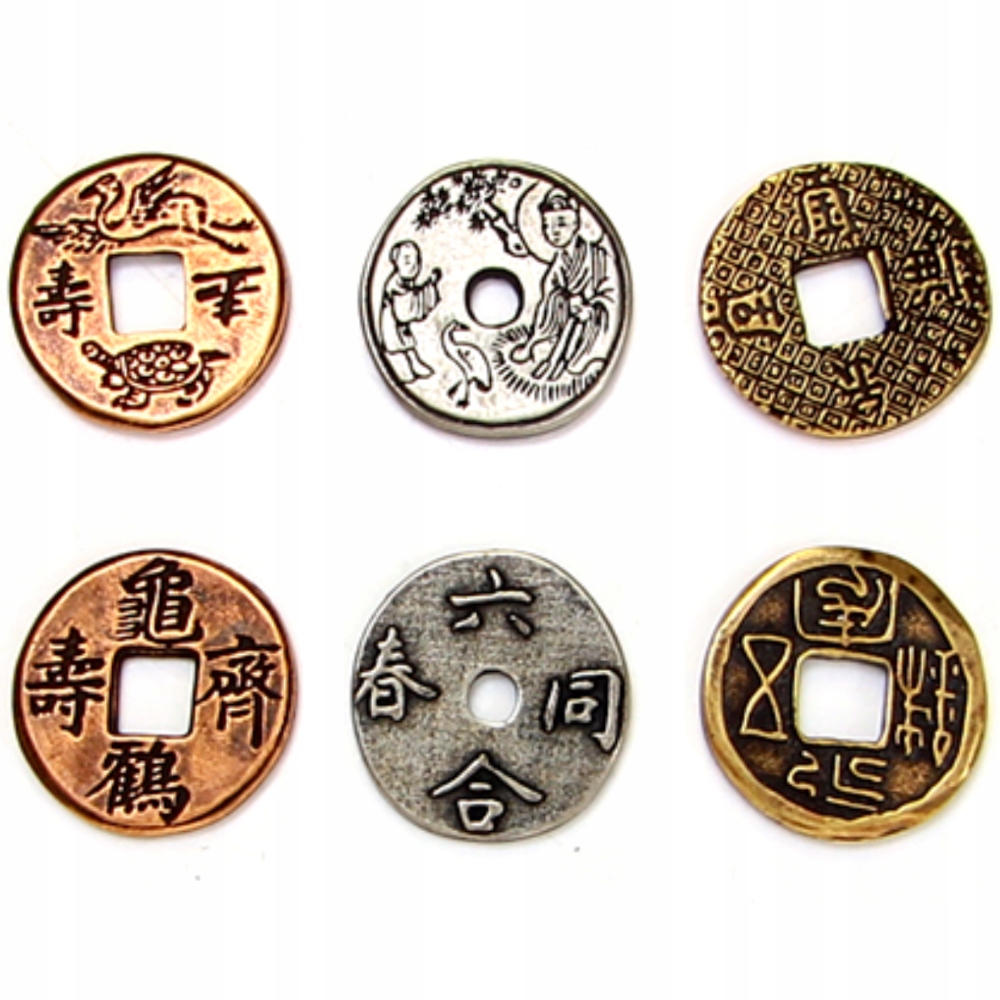 ZESTAW 3 ORIENTALNYCH METALOWYCH MONET LARP RPG