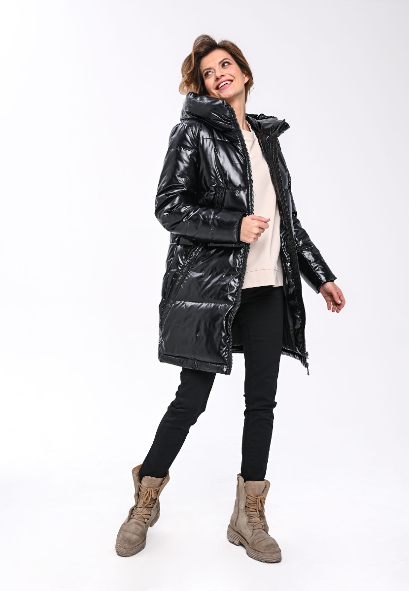 DAMSKA DŁUGA BŁYSZCZĄCA KURTKA VOLCANO J-BLANC XL Kolor czarny