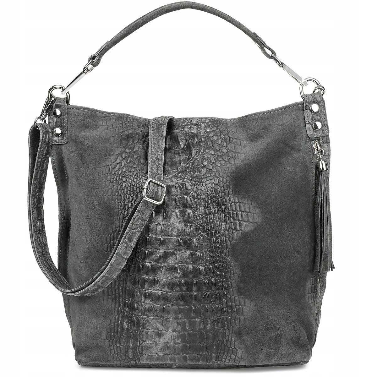 Kožená semišová kabelka Croco shopper velká