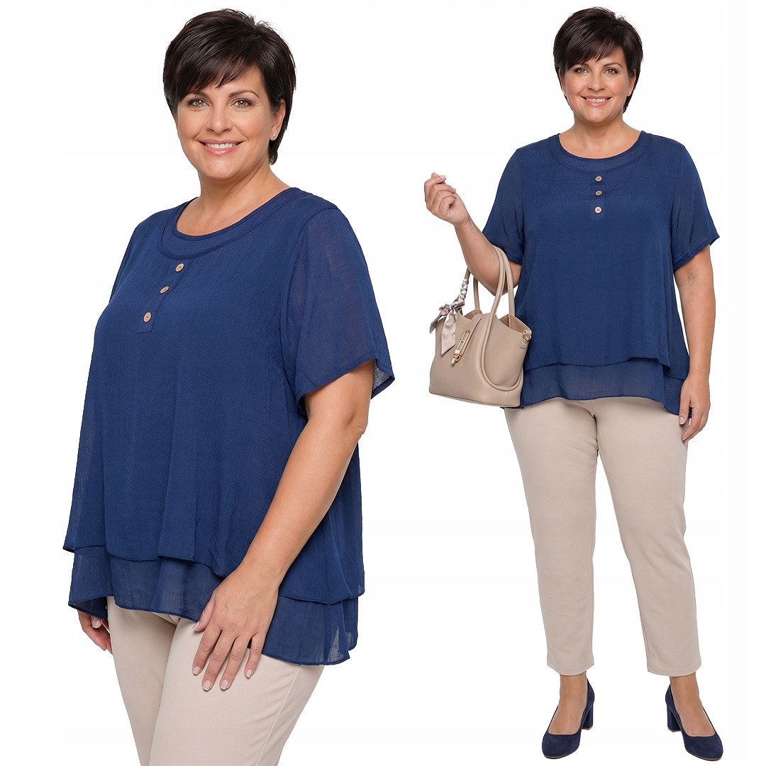 Tmavě modrá hladká halenka s knoflíky plus size velikost 52