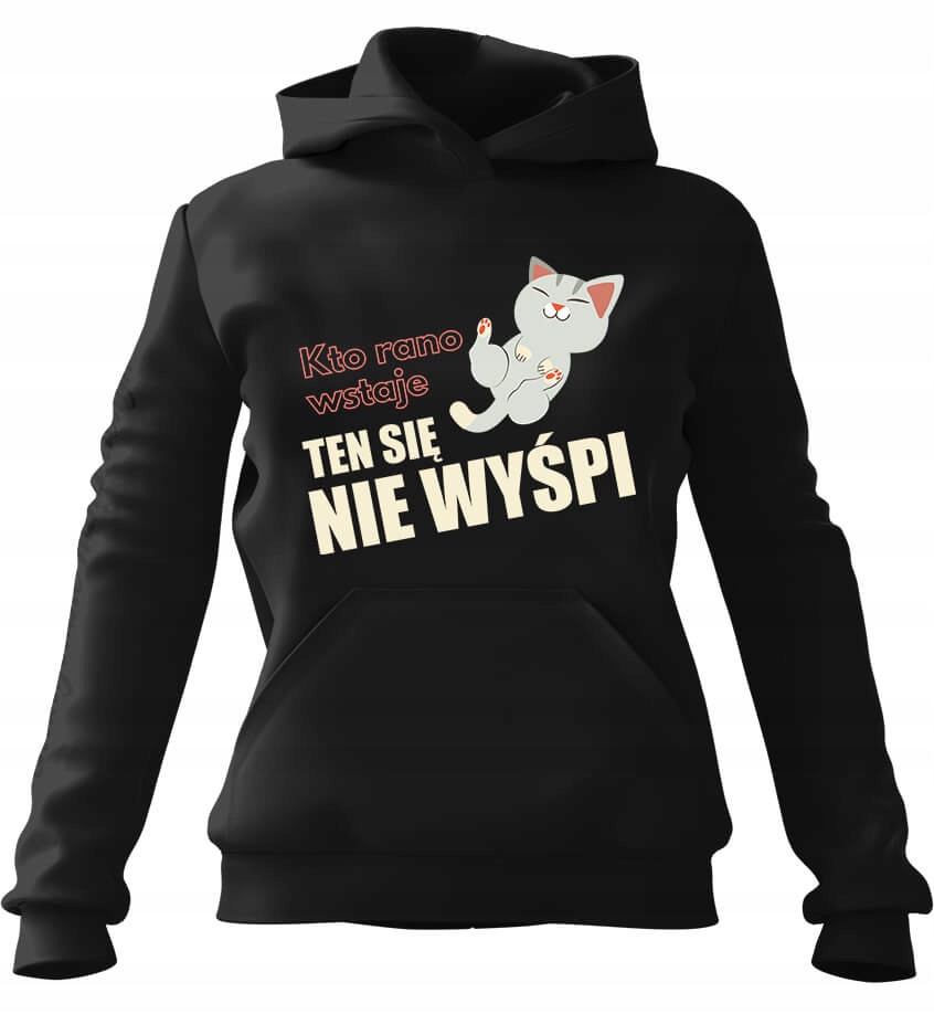s kapucí mikina s Mikina Kdo vstává brzy, nemá dostatek spánku, černá M