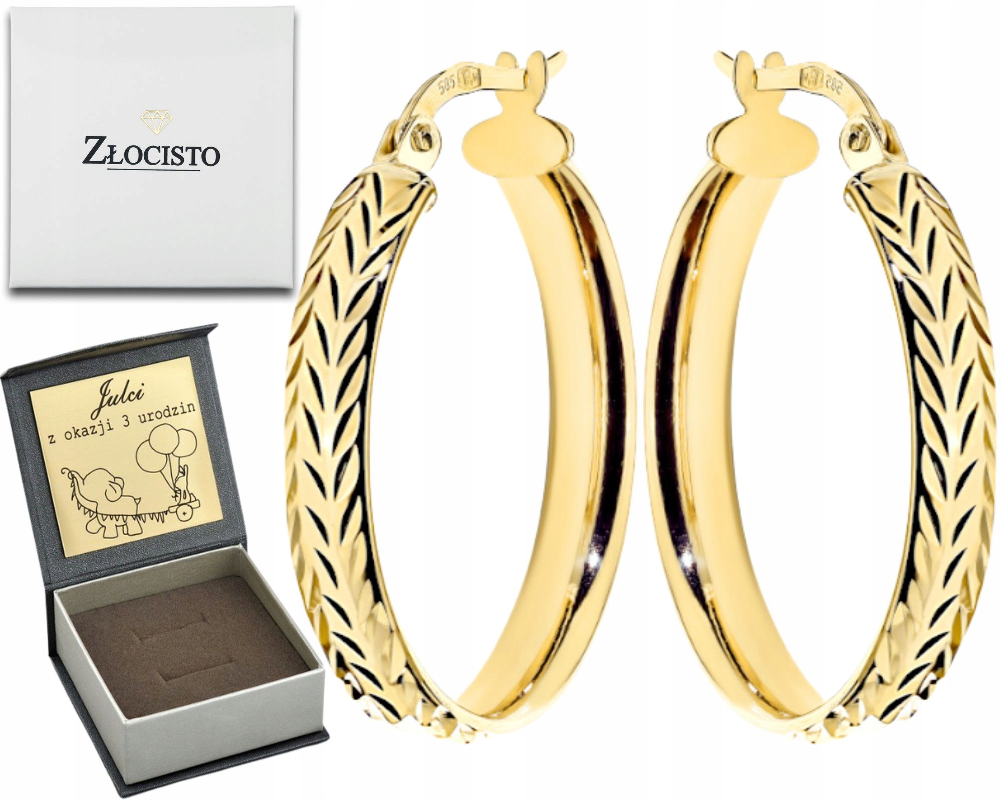 Zlaté Kruhové Náušnice Nařezané Efekt Zlato 585 Dárek Gravírování