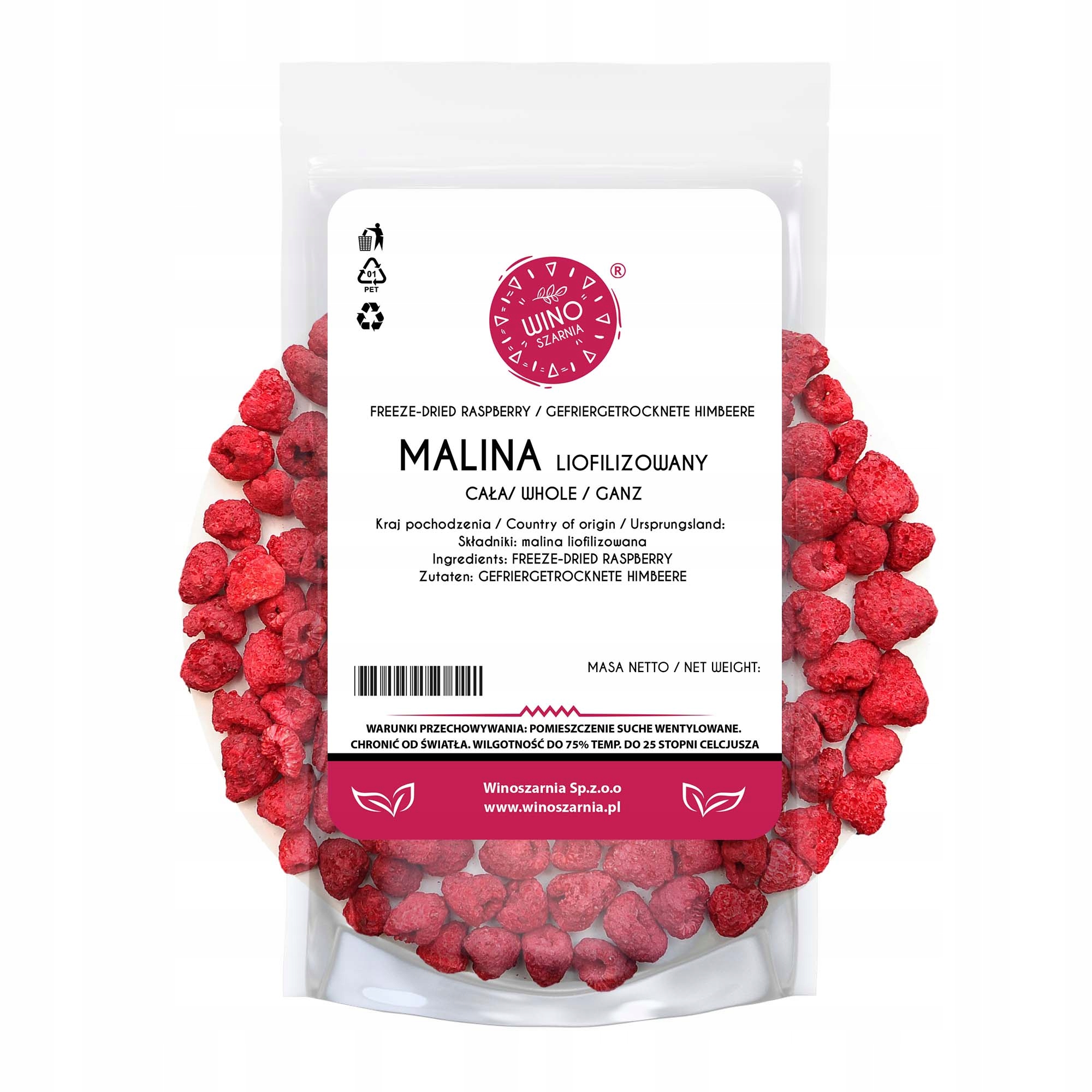 Malina cała liofilizowane pyszne owoce -100g