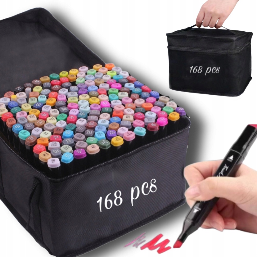 MARKERY ALKOHOLOWE 168 SZT ZESTAW DWUSTRONNE TORBA