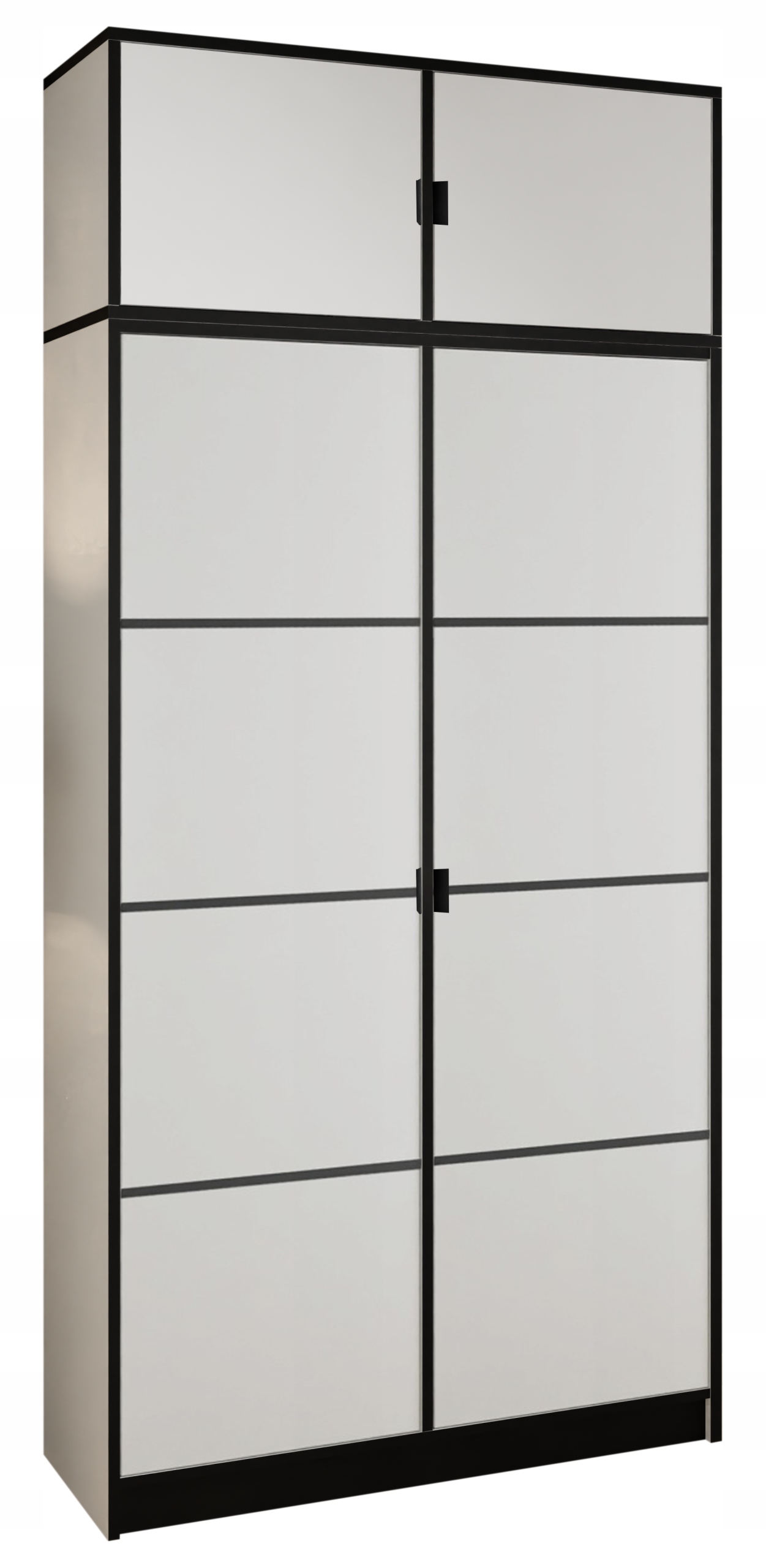 Skříň Lumi 105 2D Bílý vzor 2 úchytky černá s nástavcem