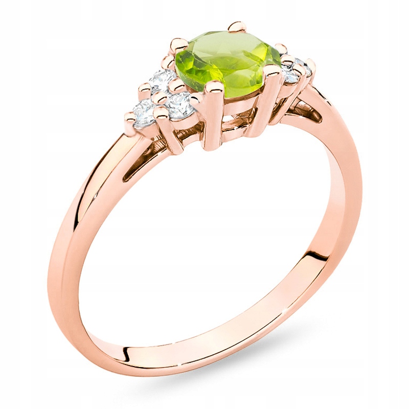 Zlatý Prstýnek s Olivínem 0,60 ct a Brilianty