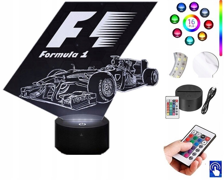 Lampka Nocna Formuła F1 16 kolorów LED PLEXIDO