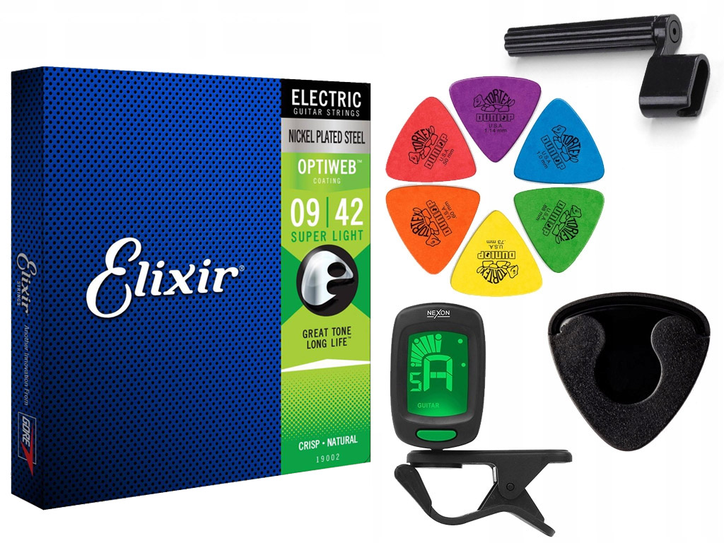 Struny elektrická kytara klika tuner 6 kostek nádoba Set
