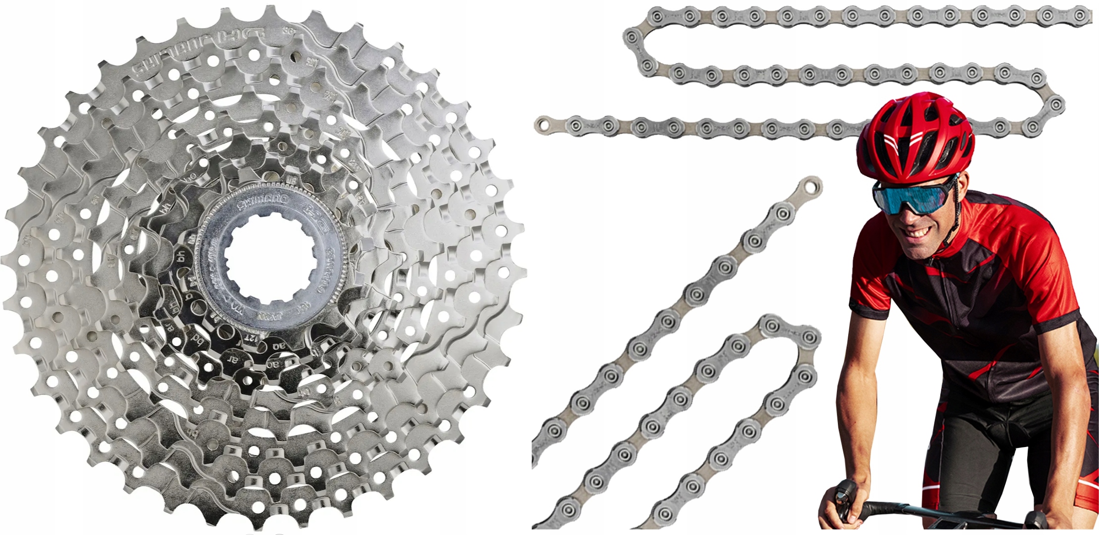 9-ŘADÁ Stříbrná Kazeta Shimano CS-HG400 11-34T Řetěz HG53 116 článků