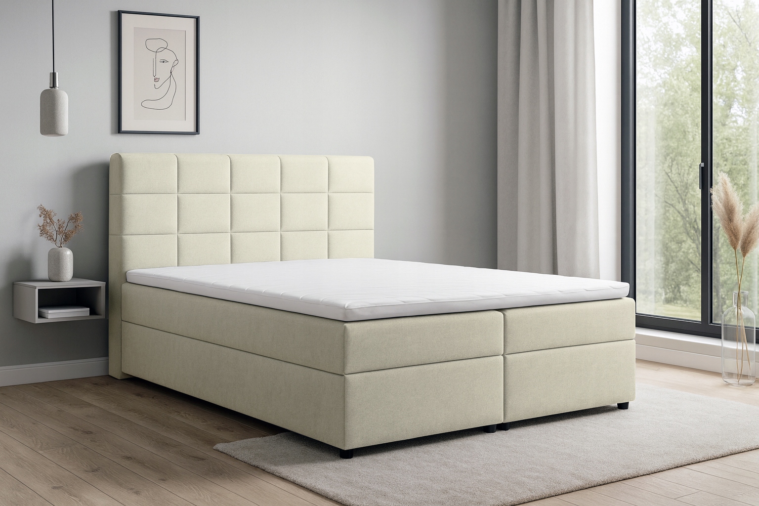 Kontinentální postel Eris s úložným prostorem na povlečení krémový velur 160x200