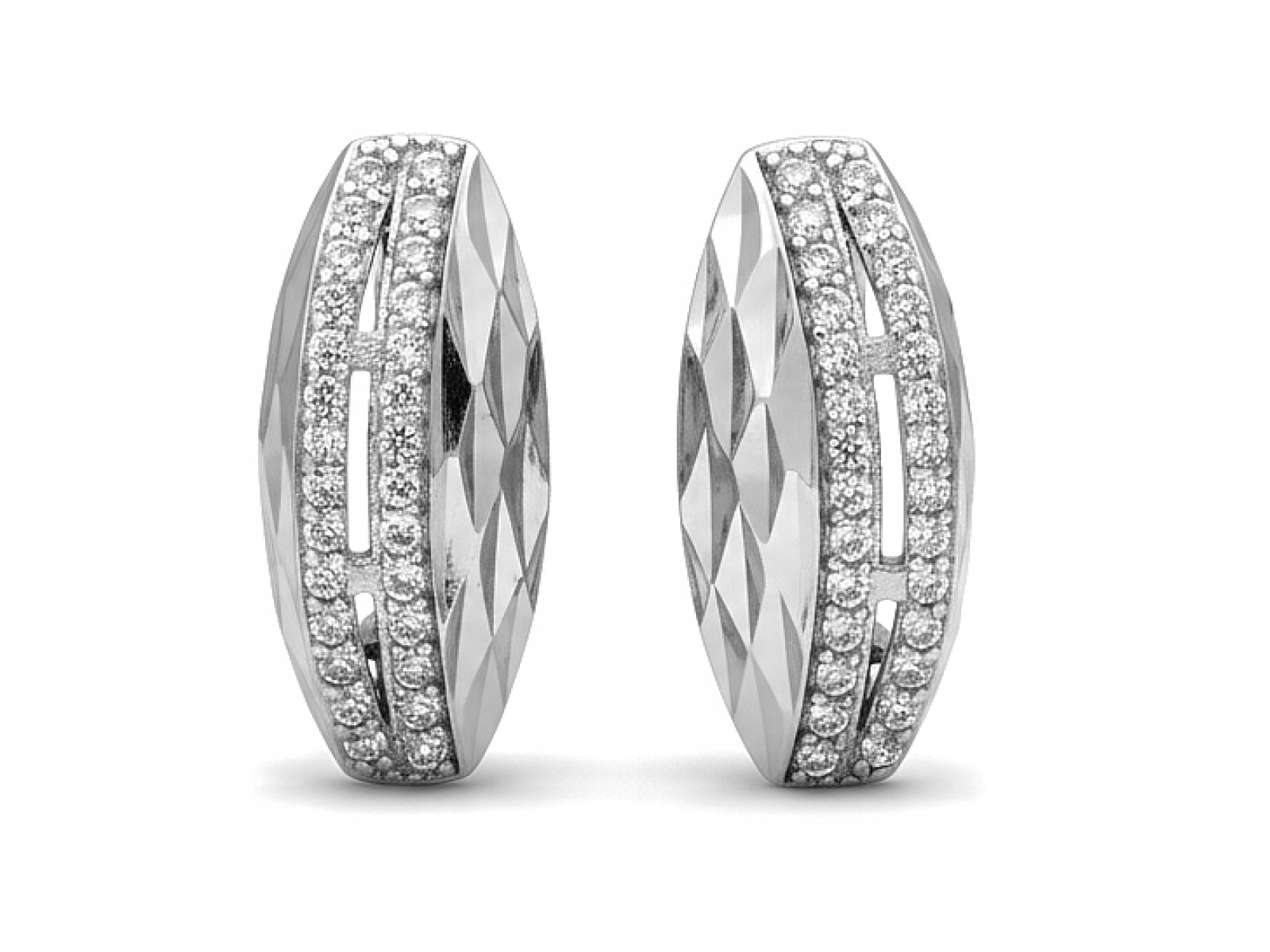 Stříbrné náušnice 925 Gravírované se zirkony pro pohodlné zapínání