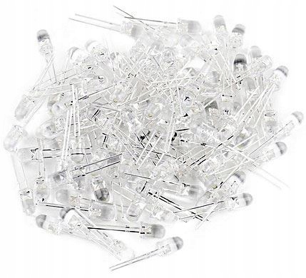 LED 5mm biały przezroczysty, opakowanie 100szt