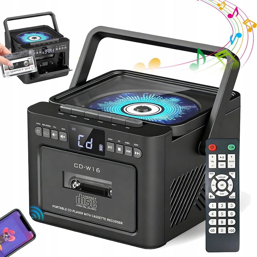 3V1 CD Přehrávač Kazetový Magnetofon Bluetooth Reproduktor Černý Usb Dálkové Ovládání