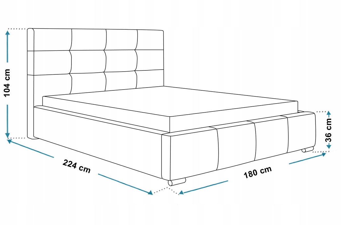 Łóżko tapicerowane LUX 5 160x200 Stelaż + pojemnik Szerokość mebla 180 cm