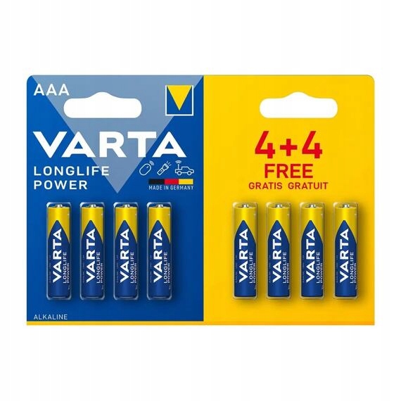 Bateria alkaliczna Varta Longlife Power Aaa, LR03, ołówkowa, zestaw 8szt