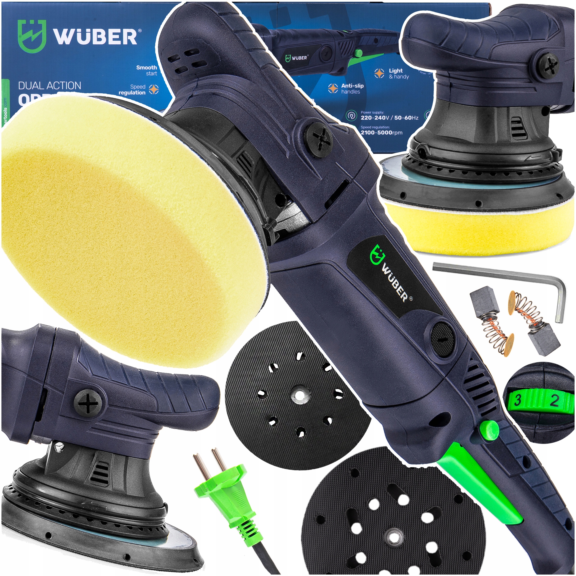 Polerka Samochodowa 1500W Mimośrodowa Z Regulacją Oscylacyjna Gąbki +pady