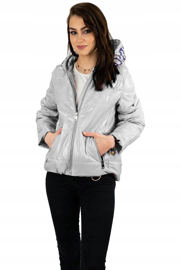 Tenká Bunda S Kapucí B9568 Stříbrná L (40)