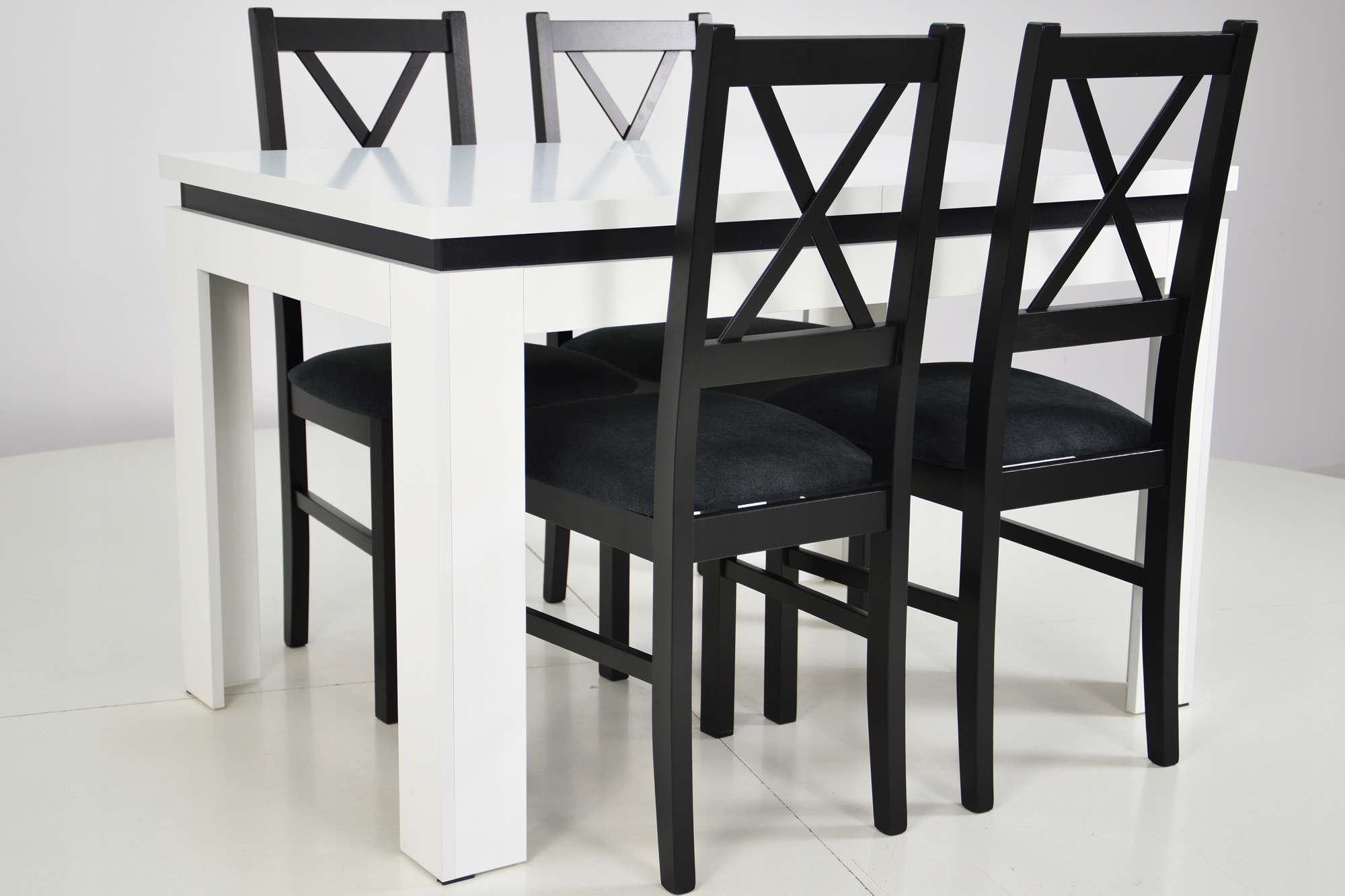 4 CZARNE krzesła SKANDYNAWSKIE i stół 80x120 BIAŁY Marka Grande Meble