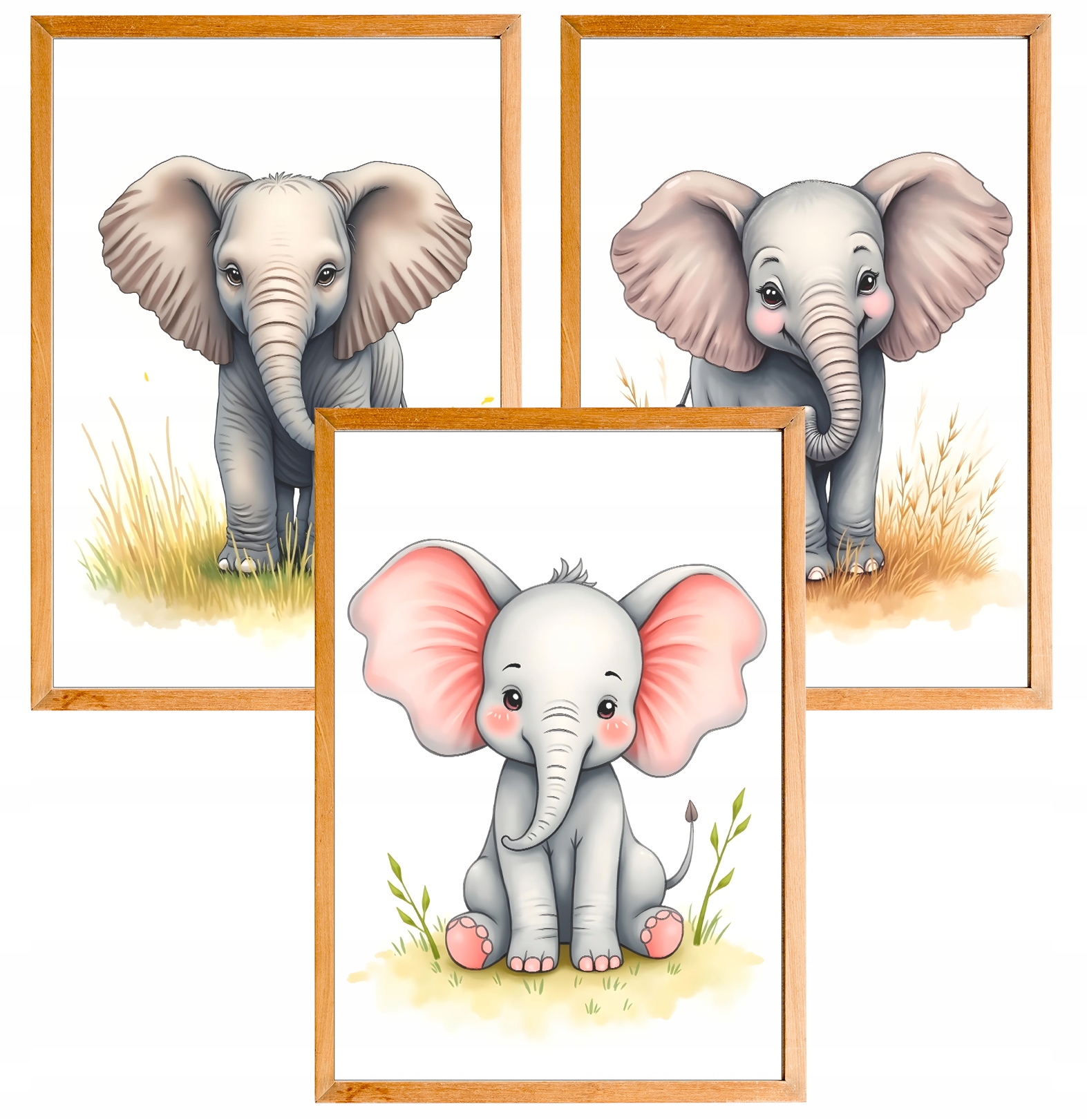 3 OBRAZKI DO POKOJU DZIECIĘCEGO SŁONIE SŁONIK A4 PLAKATY ZE SŁONIAMI